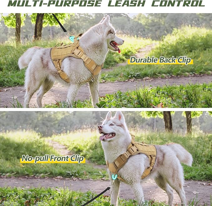 WINGOIN Tactical Dog Harness for Medium Dogs, Heavy Duty No Pull Dog Harness with Handle, Adjustable Reflective Military K9 Pet Vest for Pitbull, Female, Male, Walking, Training, Hunting, Khaki (M)