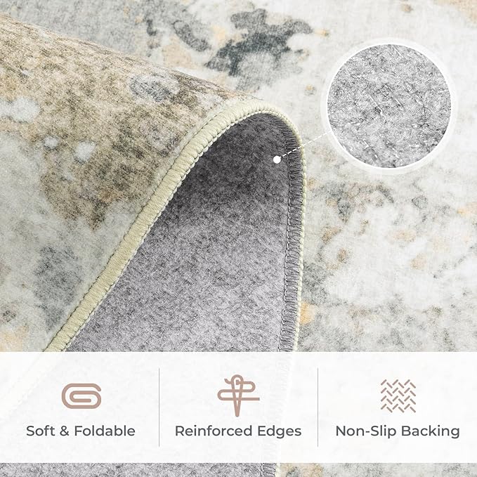 Area Rugs 9x12 Living Room, Large Soft Washable Abstract Neutral Bedroom Rug, Non-Slip Stain Resistant Floor Carpet for Dining Room Nursery, Brown/Grey