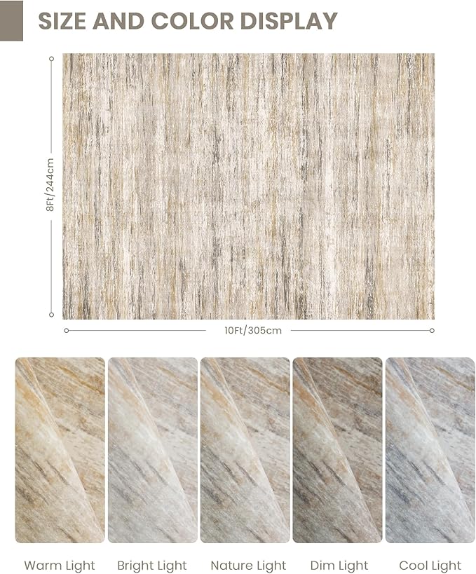 Art&Tuft Washable Rug, Anti-Slip Backing Abstract Area Rugs, Stain Resistant Rugs for Living Room, Foldable Machine Washable Area Rug(03-Beige, 8'x10')