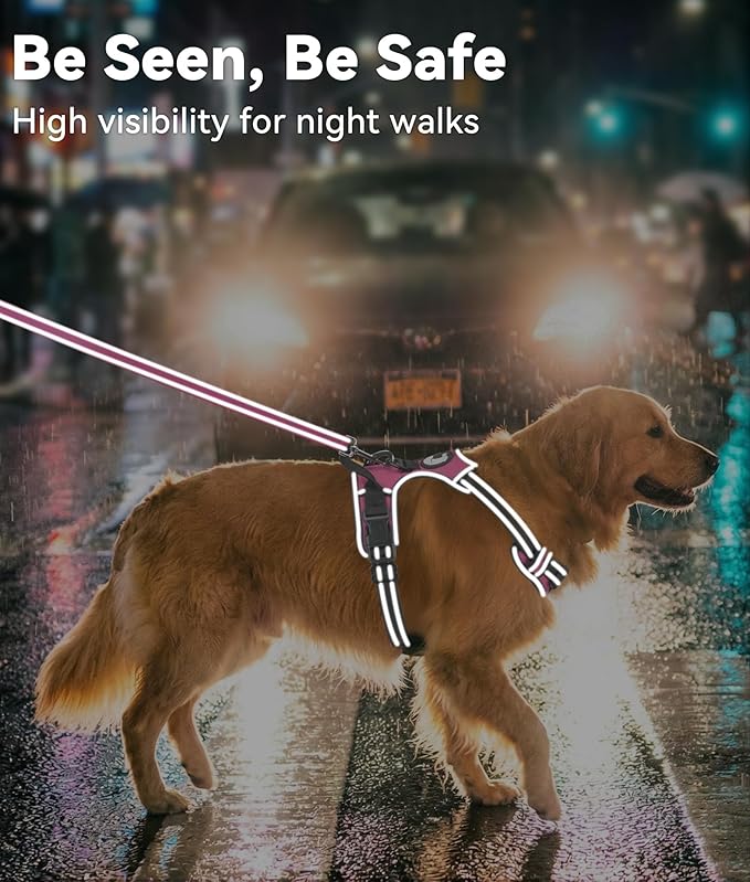 Joytale No Pull Dog Harness for Extra Large Dogs, Reflective Pet Vest with Front Clip, Adjustable Soft Padded Harnesses with Easy Control Handle for Training and Walking, Hot Pink, XL
