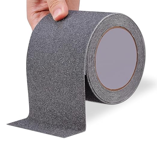 Qingluan Anti Slip Tape, Heavy Duty Grip Tape Outdoor Waterproof, High Adhesive Traction Safety Tape for Stairs, Tread Steps, Ramps, Skateboards (Grey, 4 Inch x 16 Feet)