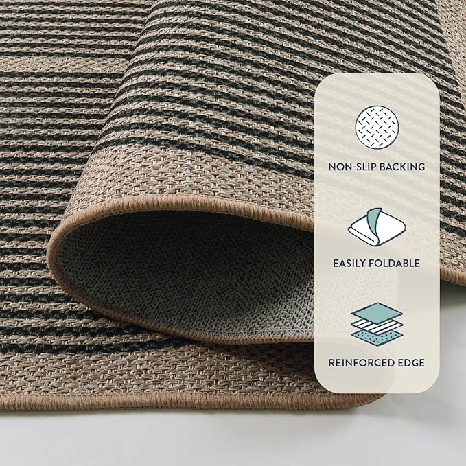 Lahome Modern Rainbow Easy Jute 9x12 Rug, Large Outdoor Patio Rug Farmhouse Indoor Outdoor Living Room Carpet, Contemporary Non Slip Non Shedding Nature Carpet for Dining Room Basement Backyard