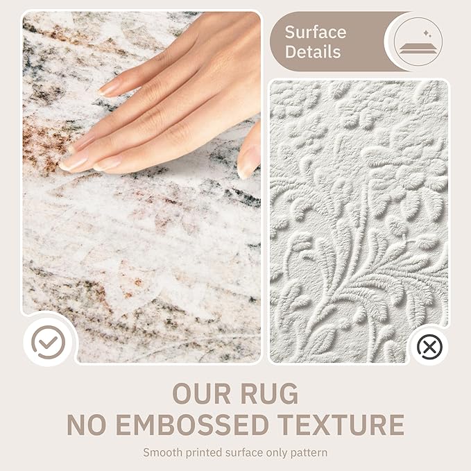 6x9 Area Rugs for Living Room, Stain Resistant Neutral Washable Rugs for Dining Room, Floral Vintage Non-Slip Thin Area Rug Farmhouse Rug Taupe