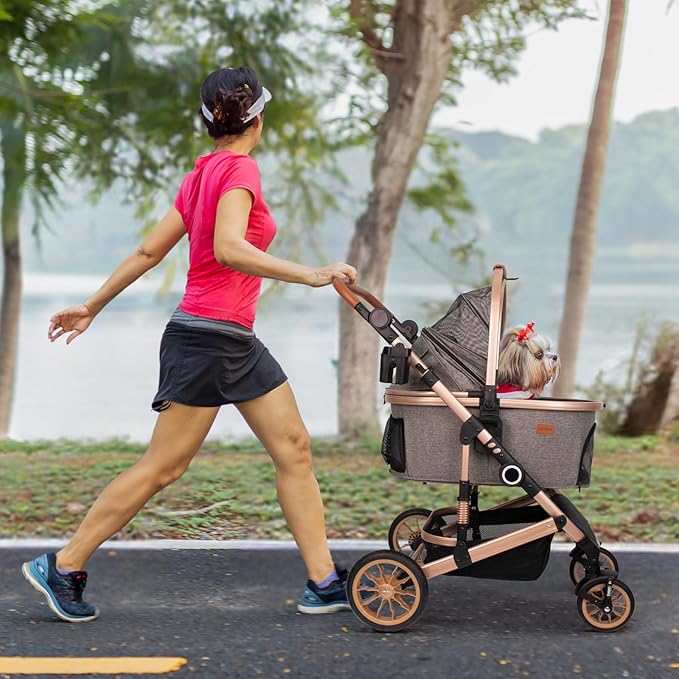 Pet Stroller for Medium Dogs, Smooth-Ride Dog Stroller with Detachable Carrier, Rubber Wheels, Car Seat Combo 3-in-1, Up to 50 lbs, for Senior Dogs & Cats, Grey