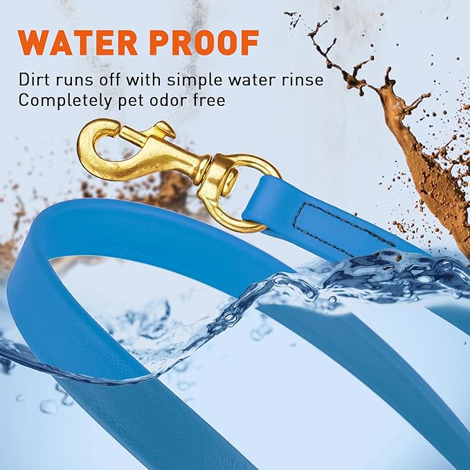 Viper Biothane K9 Working Dog Leash Waterproof Lead for Tracking Training Schutzhund Odor-Proof Long Line with Solid Brass Snap for Puppy Medium and Large Dogs, 10ft Cerulean Blue