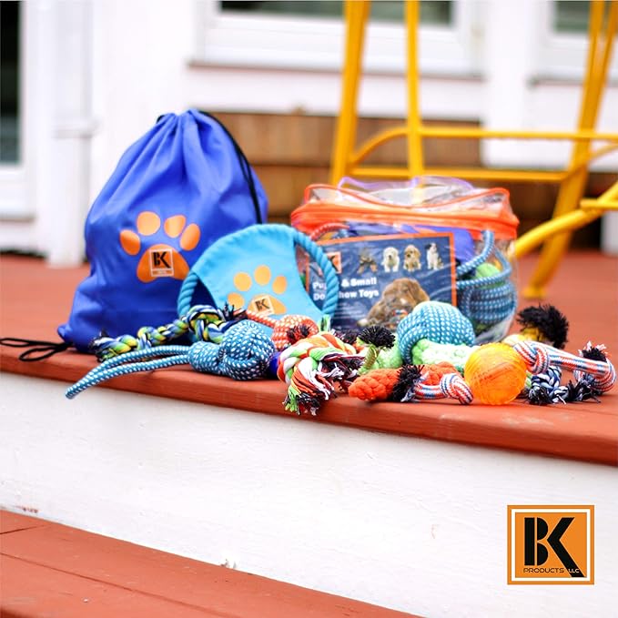 Puppy Toys, Box of 13 Puppy Dog Rope Chew Toys Designed for Playtime, Made for Chewing, Teething, and Calming Anxiety in New Puppies and Small Dogs, Bundle Includes a BONUS Storage Bag