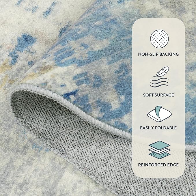 Lahome Modern Abstract Bathroom Runner Rug 2x8, Washable Entryway Rug Runners for Hallways Non Slip, Soft Non Skid Kitchen Carpet Runner for Living Laundry Bedroom RV, Blue