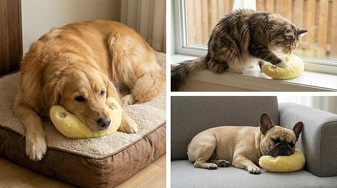 Deocove Pet Calming Pillow ??12-Inch U-Shaped Neck Support ??Removable Filling to Add Pet?셲 Own Hair for Scent Comfort ??Soft Plush Snuggle Toy for Anxiety Relief (Yellow)