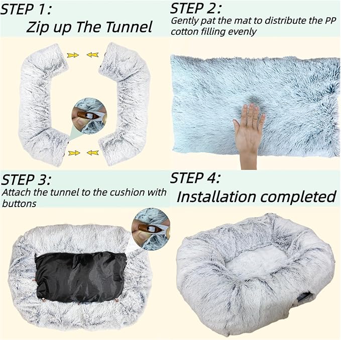 XxingSheep Extra Large Cat Tunnel Bed for Indoor Cats Peekaboo Cat Cave Donut with Center Mat