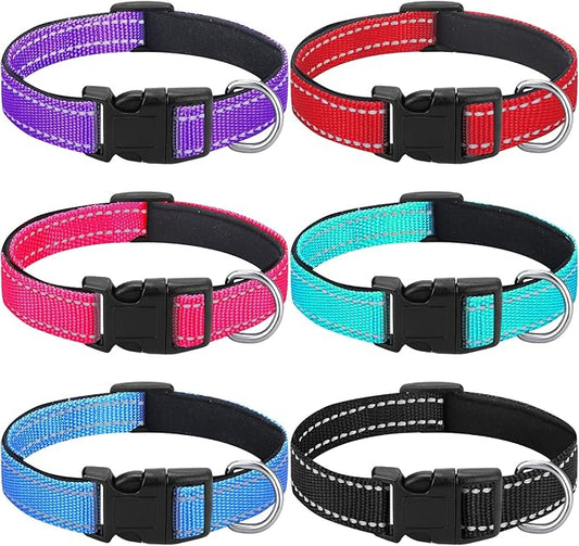 6 Pcs Reflective Dog Collar Soft Padded Breathable Adjustable Nylon Pet Collar with Safety Locking Buckle for Dogs Cats Puppy Pets Accessories(Medium,Fresh Color)