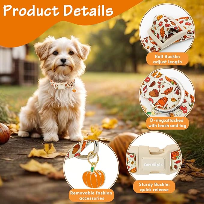Fall Dog Collar ??Halloween & Thanksgiving Dog Collars for Extra Small Dogs ??Soft & Comfortable Autumn Puppy Collar with Quick Release Buckle, Extra Small Dog Collars for Girl Boy Dogs-XS