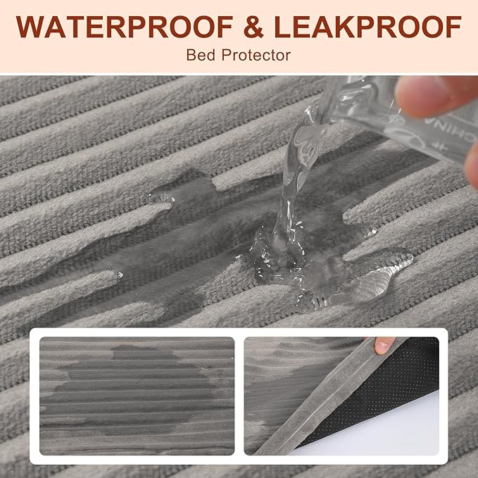 BEAUTYZOO Waterproof Dog Bed Cover Replacement Washable, Soft Plush Dog Bed Covers Removable with Zipper, Antislip Noiseless Ped Hair Pee Resistant Bedding Liner for Puppy Cat, 40x30inch, Grey XL