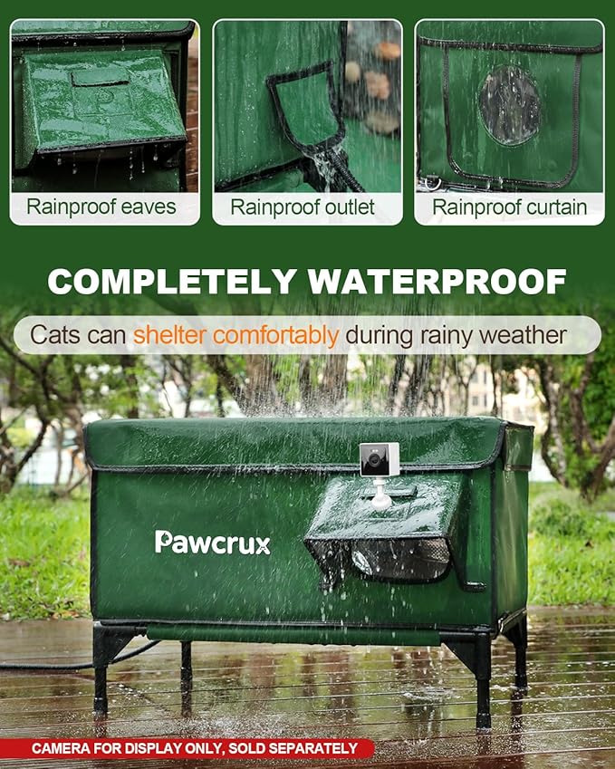 Weatherproof Heated Cat House for Outdoor in Winter, Heated Cat Bed Kitty Shelter with Cat Heating Pad, Insulated & Safe Escape Door, Warm House for Outside Stray Cat(Green, 12.6"x16.5"x16.9")