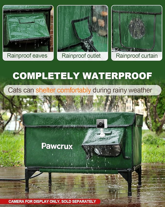 Weatherproof Heated Cat House for Outdoor in Winter, Heated Cat Bed Kitty Shelter with Cat Heating Pad, Insulated & Safe Escape Door, Warm House for Outside Stray Cat(Green, 12.6"x16.5"x16.9")