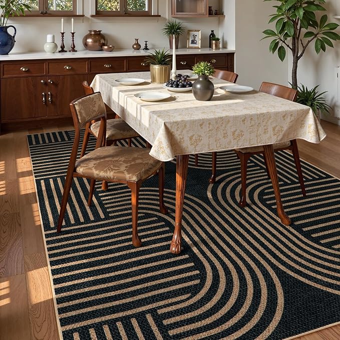 Lahome Modern Geometric Easy Jute Rug, 6x9 Area Rugs for Living Room Outdoor Patio Washable Indoor Outdoor Carpet, Farmhouse Large Non Slip Carpet for Bedroom Backyard Dining Room