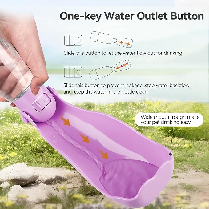 UPSKY Dog Water Bottle | Portable & Foldable Dog Water Bottle | 3-in-1 Portable Pet Water Dispenser with Food Container & Poop Scooper for Outdoor Walking, Hiking & Travel,14.2oz(Pink)