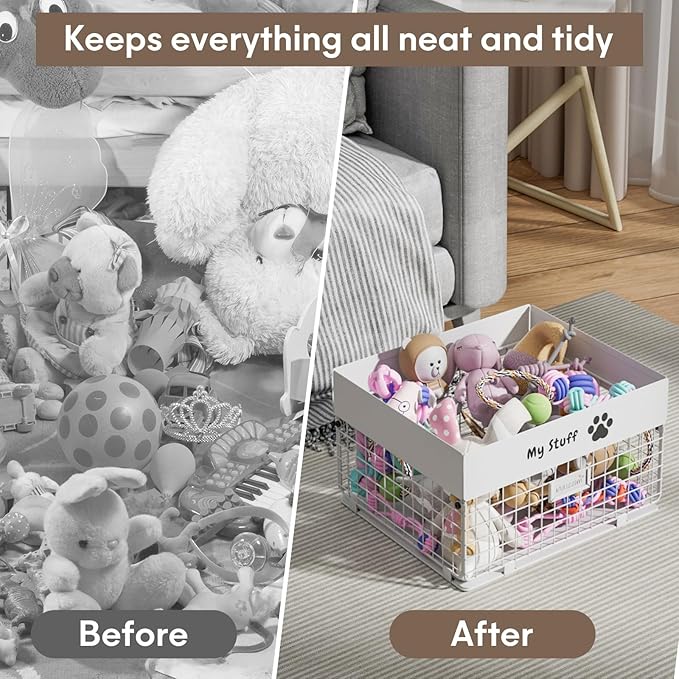 Dog Toy Box- Metal Large Dog Toy basket for Small Dog - Dog Toy Storage Bin for Pet - Personalized Large Dog Toy Basket for Puppy and Pet- Dog Toy Organizer Holder Boxes for Living Room