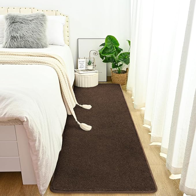 DweIke 2x6 Dark Brown Runner Rugs, Thickened Memory Foam Bedside Rug for Bedroom Living Room, Washable Non-Slip Carpet for Kids Girls Nursery Dorm Room Decor