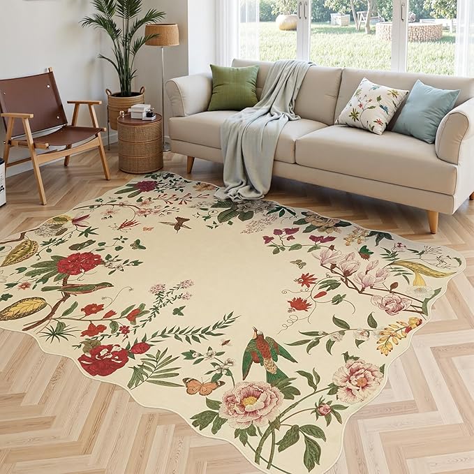 Rugflix 5x7 Floral Area Rug for Living Room, Bedroom, Machine Washable Rugs with Non-Slip Backing, Indoor Low Pile Carpet for Dining Room, Nursery, Kids Pet Friendly