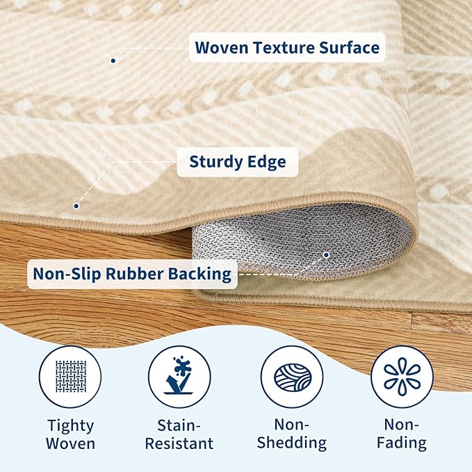 GarveeHome Modern Neutral Area Rug 5x7 Non Slip Washable Rugs for Living Room, Contemporary Bordered Rugs Stain-Resistant Soft Carpet, Low Pile Floor Mats for Dining Room, Bedroom, Beige
