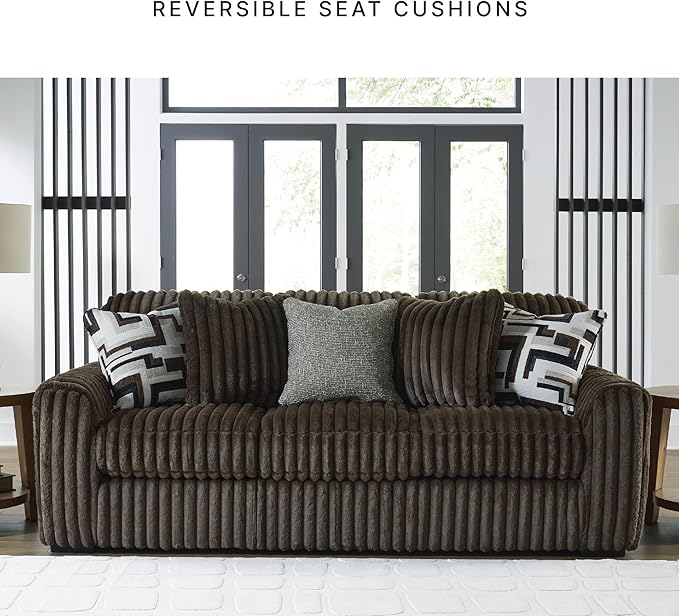 Signature Design by Ashley Midnight-Madness Modern Anti Sage Sofa with Reversible Cushions, Dark Brown