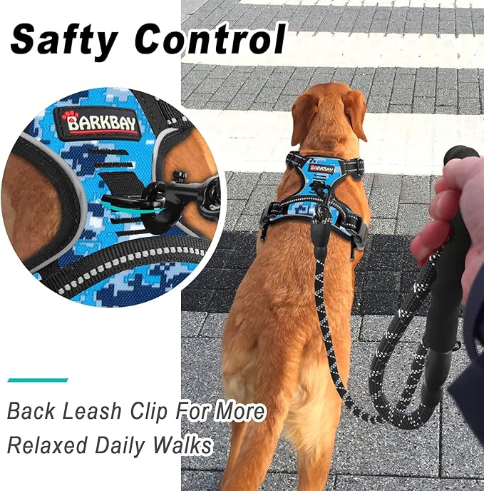 BARKBAY No Pull Dog Harness Large Step in Reflective Dog Harness with Front Clip and Easy Control Handle for Walking Training Running(Blue camo,XL)