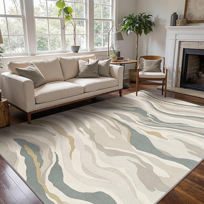 Bavni 5x7 Area Rugs Machine Washable Rug for Living Room, Modern Printed Rug Indoor Soft Area Rug for Bedroom Dining Room, Ultra-Thin Low Pile Carpet with Non Slip Rubber Backing, Rock Gray