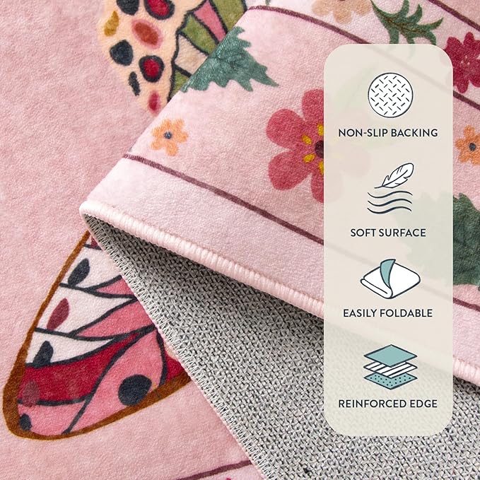 Lahome Insect Washable Rugs 8x10, Soft 8x10 Rugs for Living Room Dining Room Ultra-Thin, Non-Slip Bedroom Rug Large Carpet Non-Shedding Accent Rug for Girls Classroom Nursery(8x10ft,Pink)