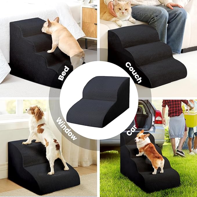 Dog Stairs for Small Dogs, High Density Foam Dog Ramp, Extra Wide Non-Slip Pet Steps for High Beds Or Couch, Soft Foam Doggie Ladder for Dogs Injured, Older Pets, Small Cats