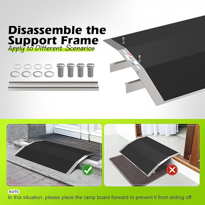 27.6"L×1.6"H Bridge Threshold Ramps for Doorways, Fits 2.8–5.1" Wide Thresholds with Adjustable Support Bars, Non-Slip Aluminum Wheelchair Ramps for Home Steps, Sliding Door Ramp for Wheelchair
