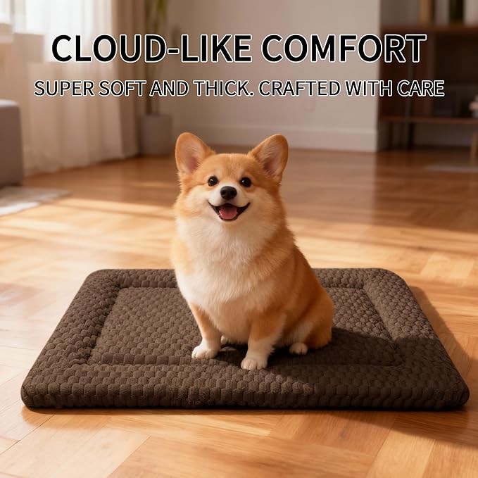 Dog Bed Mat - Dog Crate Pad - Reversible Mat for Pet Comfort - Soft Bed Crate Pads for All Seasons - Durable, Machine Washable Mat for Crates, Travel, and Home (Dark Brown, 24" L*18" W*1.5" Th)