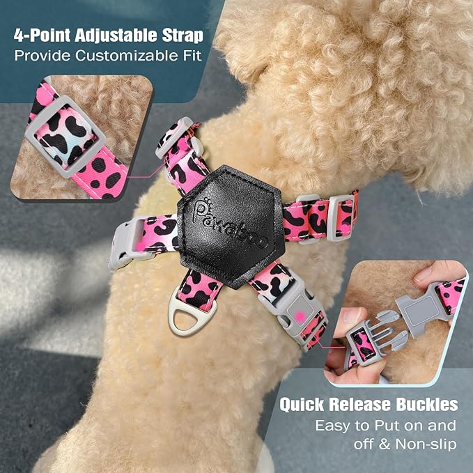 Pawaboo Small Dog Harness and Leash Set, Puppy Harness X-Frame No Pull No Choke, Dog Vest Harnesses Adjustable for Small Medium Sized Dogs,Soft Breathable Pet Harnesses, M, Magenta Leopard