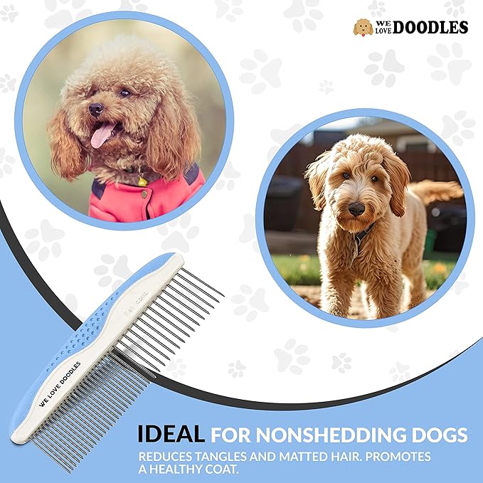 We Love Doodles Small Dog Grooming Comb & Large Dog Slicker Brush Bundle - Grooming Comb & Mini Slicker Brush For Small Puppy Kit - Removes Tangles & For Dematting - Made in USA