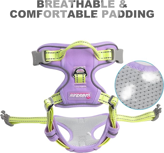 BARKBAY No Pull Dog Harness Front Clip Heavy Duty Reflective Easy Control Handle for Large Dog Walking(Violet Purple & Sunlight,XS)