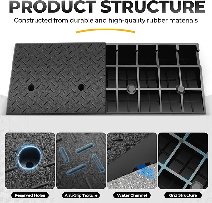 Auto Dynasty Rubber Curb Ramps, 5.9" Lift Height Curbside Driveway Ramp, 4410 LBS/2T Capacity Sidewalk Curb Ramp for Cars Trucks Bikes Motorcycles Wheelchairs (1 Pack)