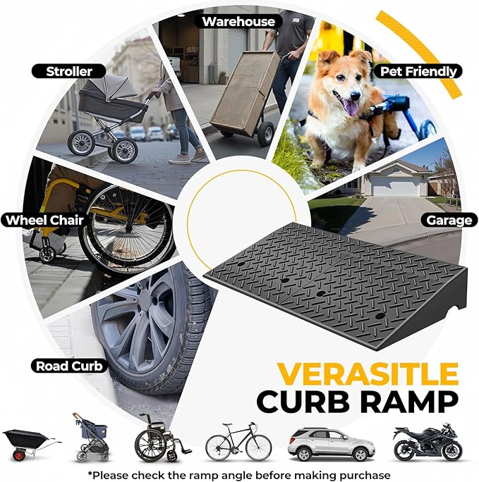 Auto Dynasty Rubber Curb Ramps, 6.3" Lift Height Curbside Driveway Ramp, 4410 LBS/2T Capacity Sidewalk Curb Ramp for Cars Trucks Bikes Motorcycles Wheelchairs