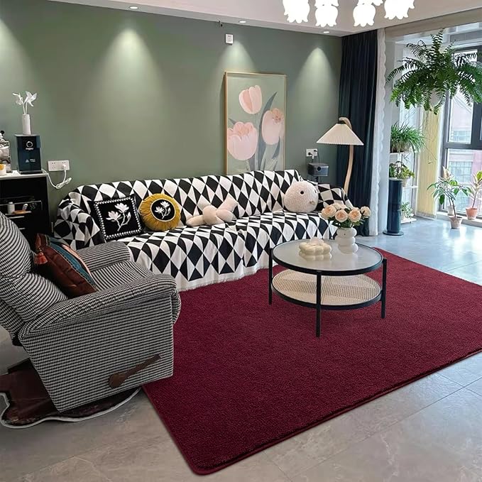 DweIke 4x6 Burgundy Red Area Rugs for Bedroom, Super Soft Living Room Rug, Thickened Memory-Foam Throw Carpet, Non-Slip and Washable Carpets for Kids Boys Girls Room Dorm Nursery Home Decor