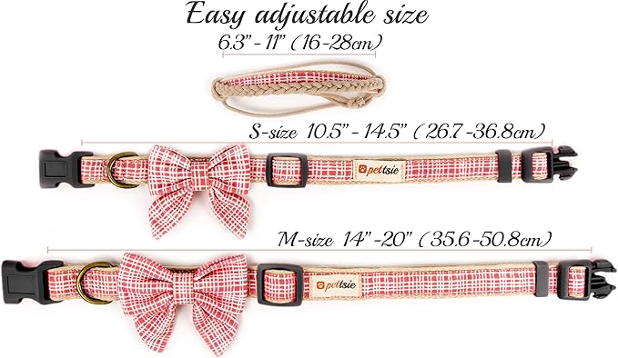 Pettsie Dog Bow Tie Collar with Matching Friendship Bracelet – Adjustable, Durable Hemp & Soft Cotton, Stylish & Comfortable for Sensitive Skin, Elegant Gift Box, Small, Pink