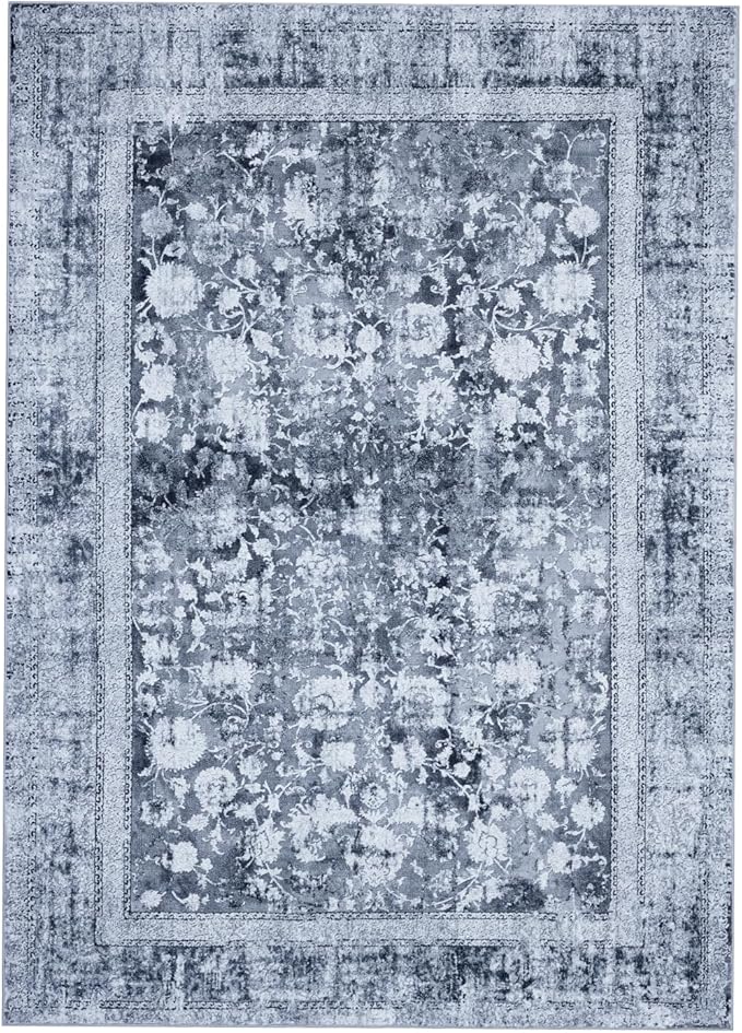 Area Rug 6횞9, Large Vintage Boho Rug,Ultra-Soft Low Pile, Washable, Non Slip,Stain Resistant, Printed Carpet for Living Room Bedrooms Playroom Office Kitchen, Solid/Blue