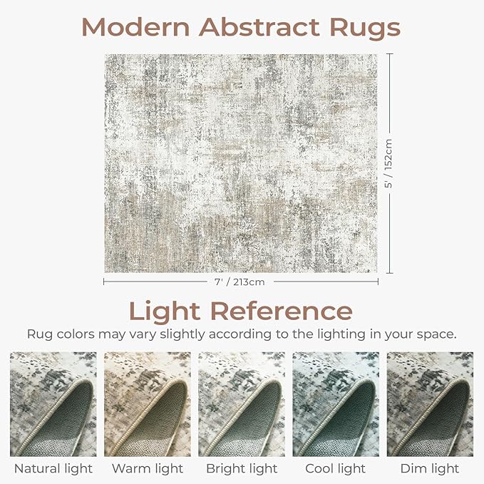 5x7 Area Rugs, Neutral Machine Washable Rugs for Living Room, Abstract Modern Soft Non-Slip Thin Print Floor Carpet for Bedroom Kids Room, Brown Tan