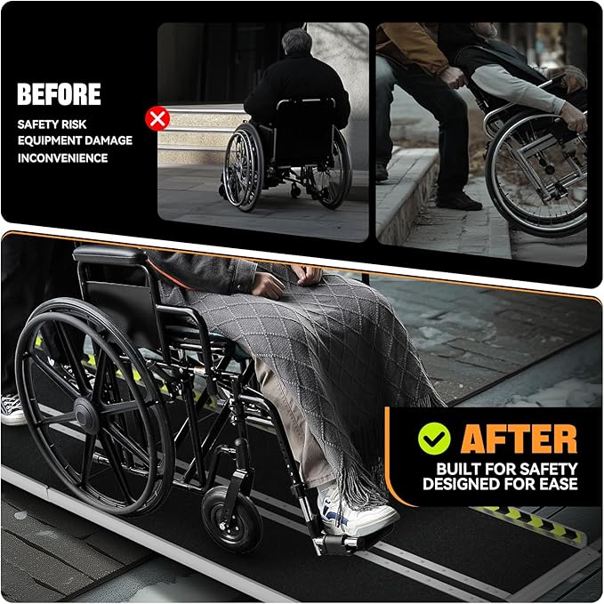 Auto Dynasty Wheelchair Ramp 10FT, Portable Folding Aluminum Wheel Chair Threshold Ramps for Home Steps Doorways, 800Lbs Capacity, 29Inch Width, Metallic/Black