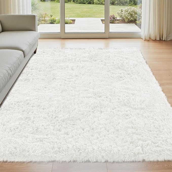 4x6 Area Rug for Living Room: Ultra Soft Fluffy Rug Modern Large Thicked Shag Rug for Bedroom Non Slip Indoor Fuzzy Carpets for Girls Kids Room Nursery Dorm Home Decor White