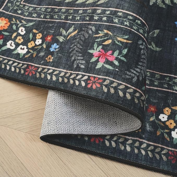 Rugcomf Living Room Rug 5x7 Rug Machine Washable Boho Area Rug Non Slip Floral Animal Vintage Low Pile Large Rugs for Living Room, Bedroom, Farmhouse, Dining Room, Kids Playroom (Green)