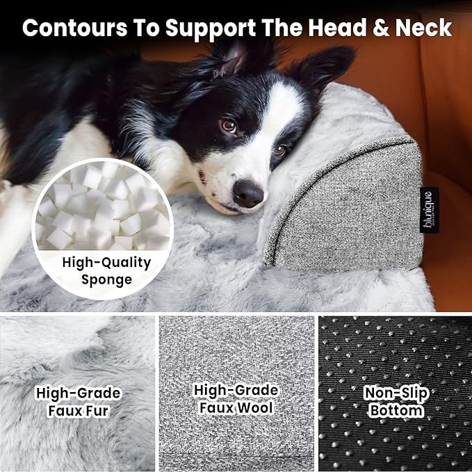 Calming Dog Couch Bed for Large Dogs, 41 x 37 inch Waterproof Removable Pet Mat Couch Cover for Furniture Protector, Non-Slip Fluffy Pelsbarn Dog Bed for Couch, Sofa, Outdoor - Tie-Dye Grey