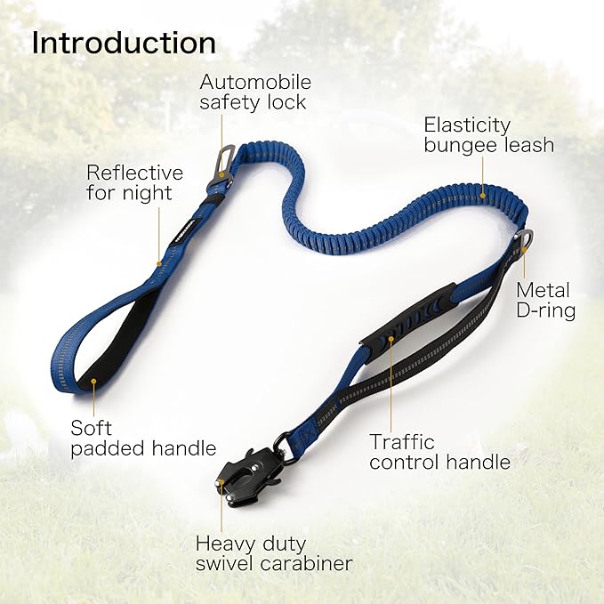 Heavy Duty Tactical Dog Leash with Quick Release Carabiner and Highly Reflective Threads,4-6FT Power Stretch Dog Leash for Medium Large Dogs