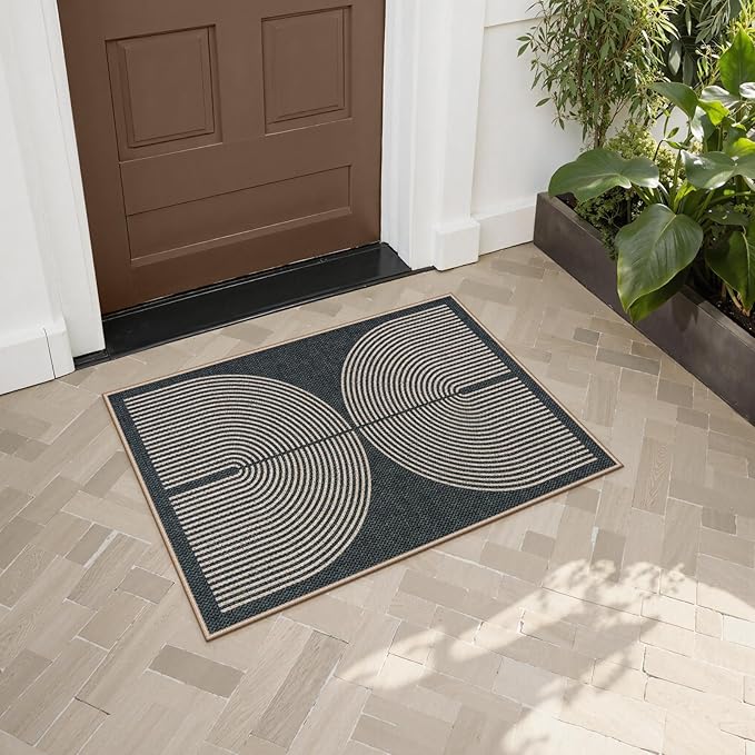 Lahome Rainbow Indoor Door Mat, 20"x32" Small Black Rugs for Entryway Kitchen Neutral Area Rug, Farmhouse Non Slip Non Shedding Lightweight Floor Carpet for Front Porch