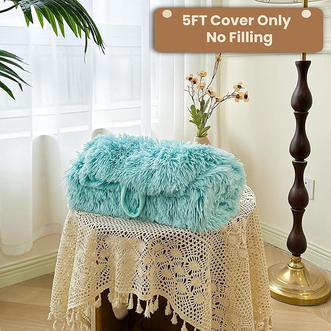 MEGO 5FT Oversized Soft Luxury Bean Bag Chair Cover (No Filler), Fluffy Faux Fur Stuffed Animal Storage Beanbag Cover, Anti-Slip Plush Fuzzy Lazy Sofa Bed Cover Adults Girls Kids Teens, Ombre Aqua