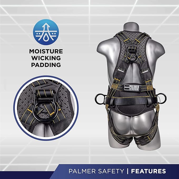 Palmer Safety Hammerhead 5pt Safety Harness Back Padded, QCB Chest, Tongue Buckel Legs Straps, Back & Side D-Rings