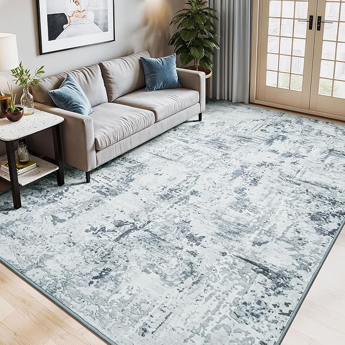 Washable Rugs 5x7 Area Rugs for Living Room, Light Blue Modern Abstract Carpet for Bedroom, Non-Slip Soft Accent Rug for Kids Room Office Dining Room