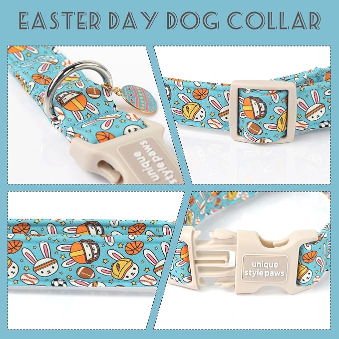 Unique style paws Easter Dog Collar Plastic Buckle Puppy Collar with Pendant Blue Sports Rabbit Ball Egg Puppy Collars for Small Medium Large Boys Girls Dogs